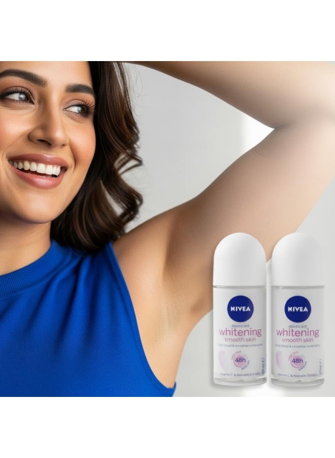 Nivea Whitening Smooth Skin Deodorant Roll On For Women, 50Ml (Pack Of 2) - Fresh - Image 2